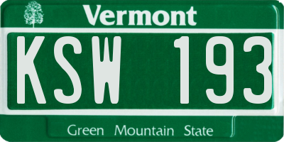 VT license plate KSW193