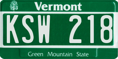 VT license plate KSW218