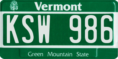 VT license plate KSW986