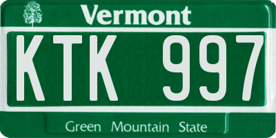 VT license plate KTK997