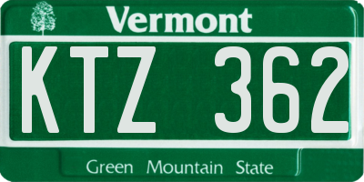 VT license plate KTZ362