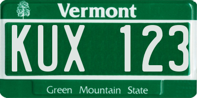 VT license plate KUX123