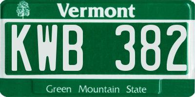 VT license plate KWB382