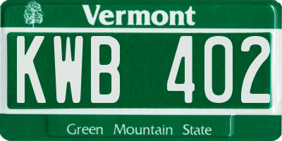 VT license plate KWB402