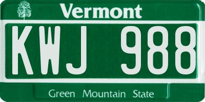 VT license plate KWJ988