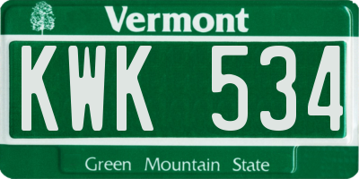 VT license plate KWK534