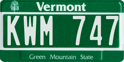VT license plate KWM747