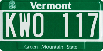 VT license plate KWO117