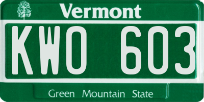 VT license plate KWO603