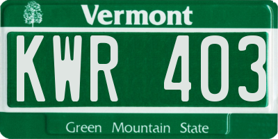 VT license plate KWR403