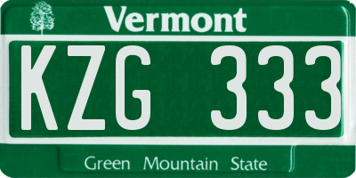 VT license plate KZG333