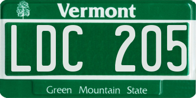 VT license plate LDC205