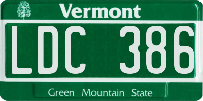 VT license plate LDC386