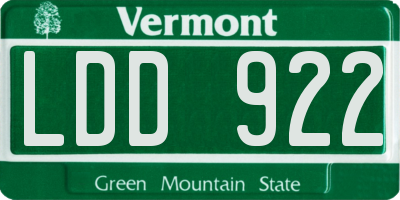 VT license plate LDD922