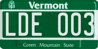 VT license plate LDE003