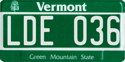 VT license plate LDE036
