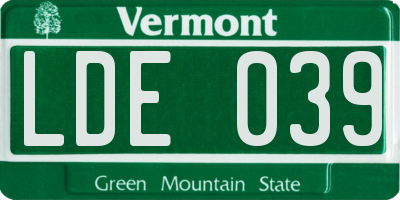 VT license plate LDE039