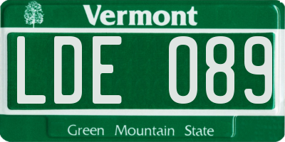 VT license plate LDE089