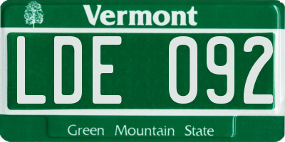 VT license plate LDE092