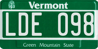 VT license plate LDE098