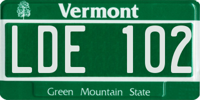 VT license plate LDE102