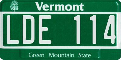 VT license plate LDE114