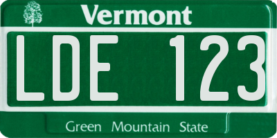 VT license plate LDE123