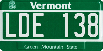 VT license plate LDE138