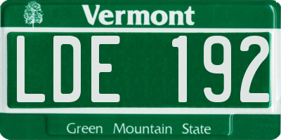 VT license plate LDE192