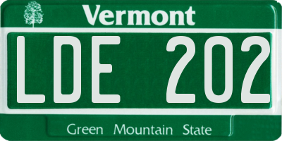 VT license plate LDE202
