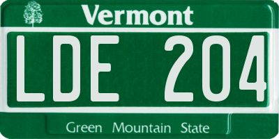 VT license plate LDE204