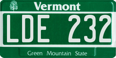 VT license plate LDE232