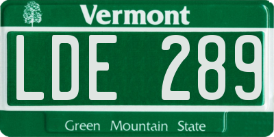 VT license plate LDE289