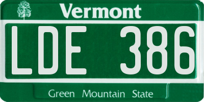 VT license plate LDE386