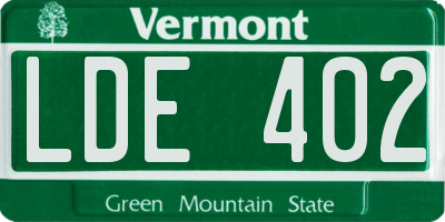 VT license plate LDE402