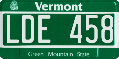 VT license plate LDE458