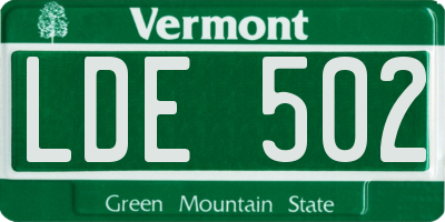 VT license plate LDE502