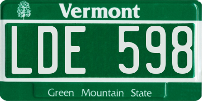 VT license plate LDE598