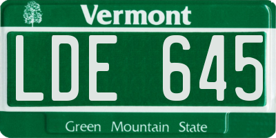 VT license plate LDE645