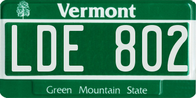 VT license plate LDE802