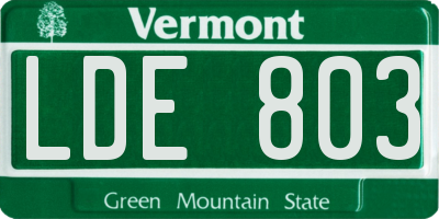 VT license plate LDE803