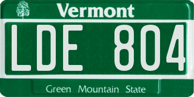 VT license plate LDE804