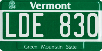 VT license plate LDE830