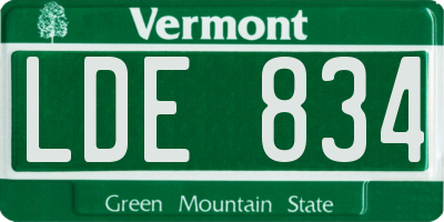 VT license plate LDE834
