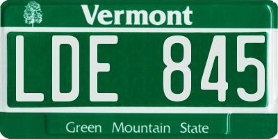VT license plate LDE845