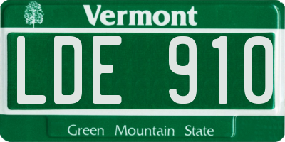 VT license plate LDE910
