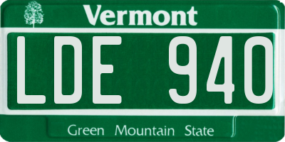 VT license plate LDE940