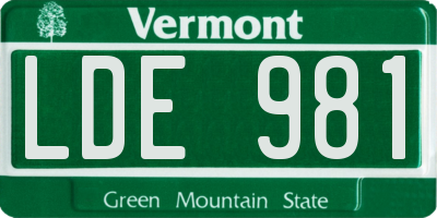 VT license plate LDE981