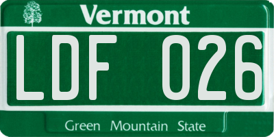 VT license plate LDF026