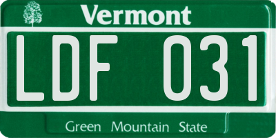 VT license plate LDF031
